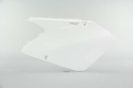 Left Side UFO White Side Number Plates replacement plastics for 01-08 Suzuki RM125, RM250 dirt bikes.