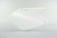 Right Side UFO White Side Number Plates replacement plastics for 01-08 Suzuki RM125, RM250 dirt bikes.