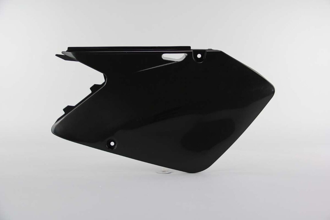 Left Side UFO Black Side Number Plates replacement plastics for 01-08 Suzuki RM125, RM250 dirt bikes.