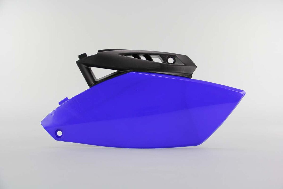Left Side UFO Blue / Black Side Number Plates replacement plastics for 10-13 Yamaha YZ250F dirt bikes.