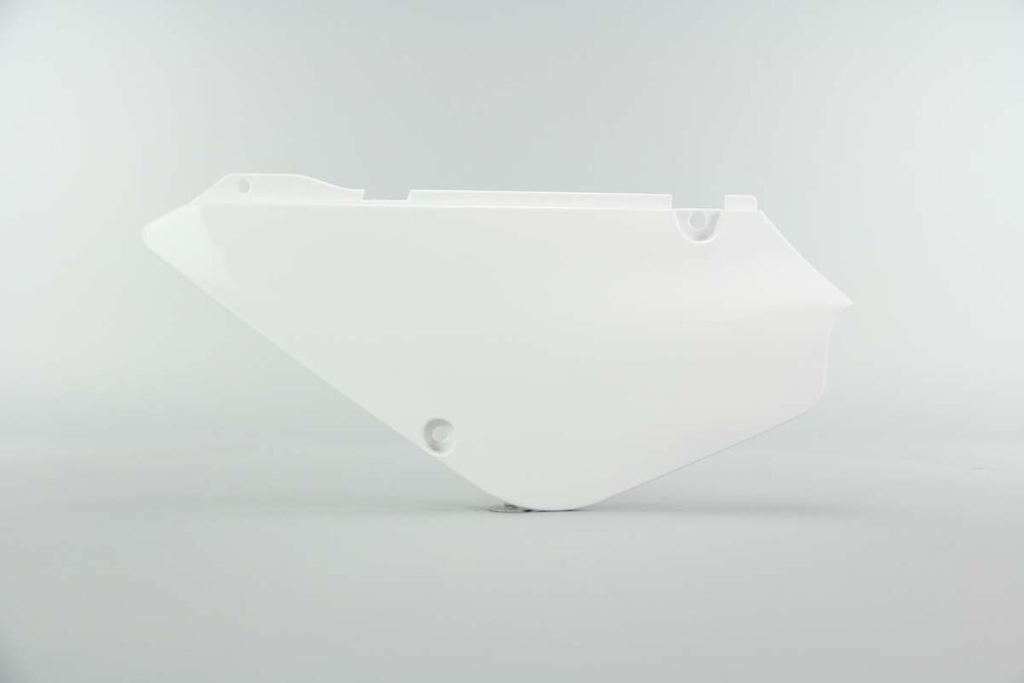 Left Side Acerbis White Side Number Plates replacement plastics for 02-26 Suzuki RM85 dirt bikes.