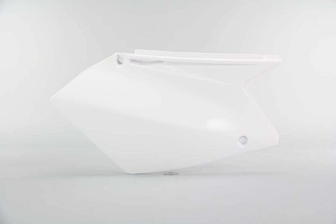 Right Side Polisport White Side Number Plates replacement plastics for 05-06 Suzuki RMZ450 dirt bikes.