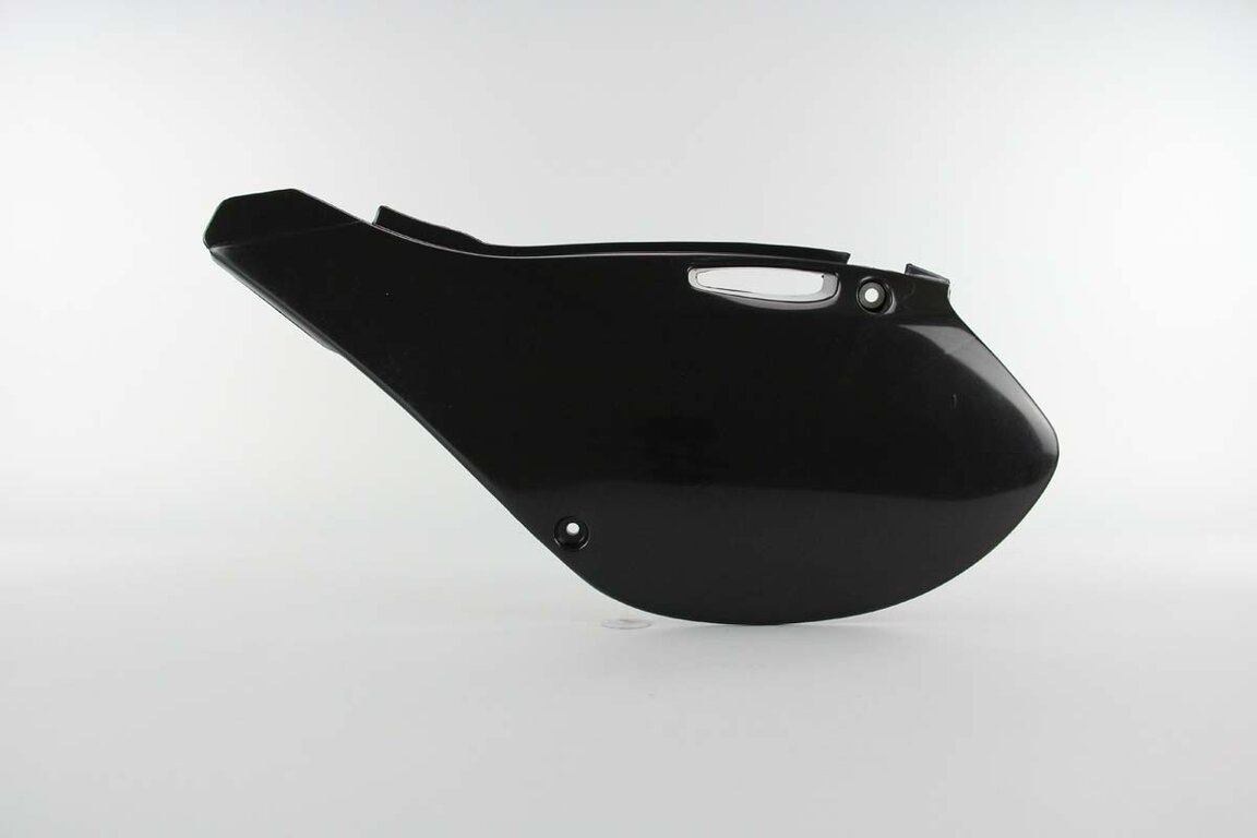 Left Side UFO Black Side Number Plates replacement plastics for 99-02 Kawasaki KX dirt bikes.