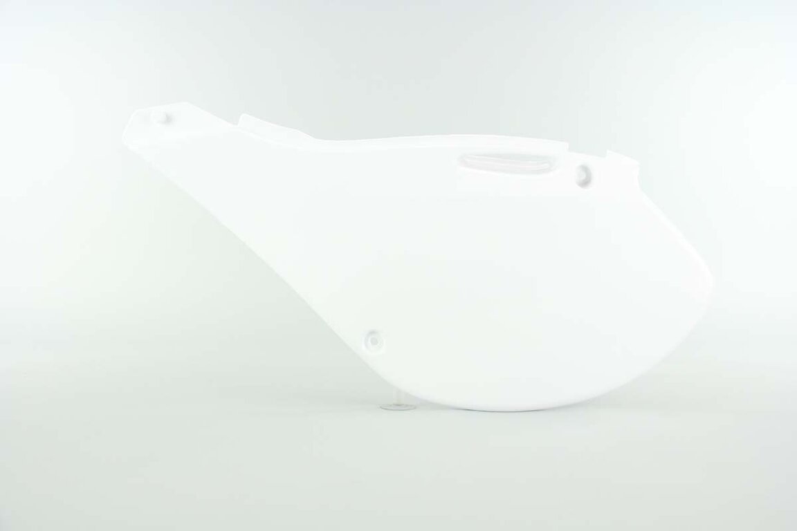 Left Side UFO White Side Number Plates replacement plastics for 99-02 Kawasaki KX dirt bikes.