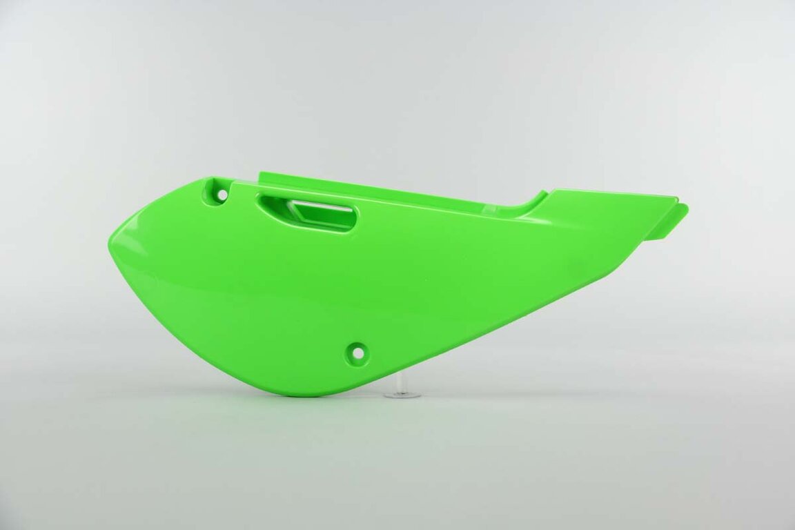 Right Side UFO Green Side Number Plates replacement plastics for 00-26 Kawasaki, Suzuki KLX110, KX65, RM65 dirt bikes.