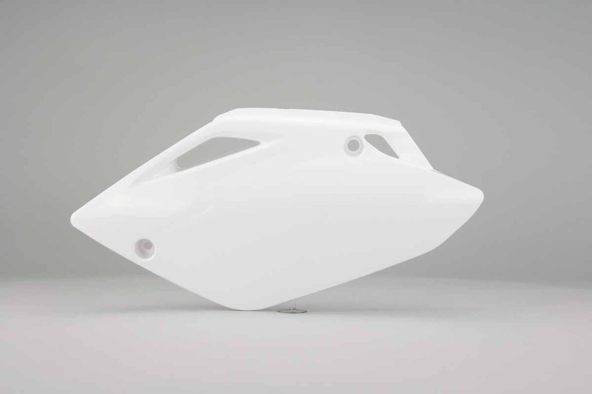 Left Side Polisport White Side Number Plates replacement plastics for 07-26 Honda CRF150 dirt bikes.