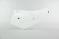Right Side UFO White Restyled Side Number Plates replacement plastics for 86-99 Suzuki RM80 dirt bikes.