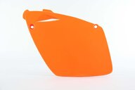 Left Side UFO Orange Side Number Plates replacement plastics for 98-04 KTM EXC, MXC, SX dirt bikes.