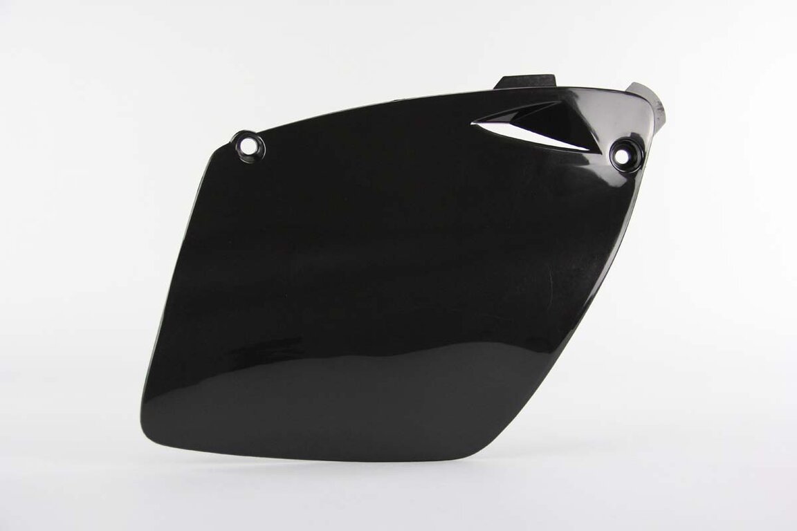 Right Side UFO Black Side Number Plates replacement plastics for 98-04 KTM EXC, MXC, SX dirt bikes.