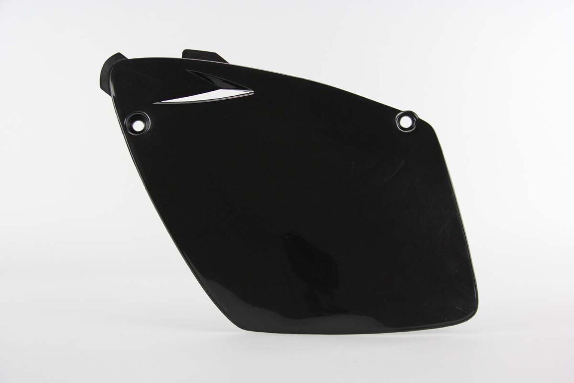 Left Side UFO Black Side Number Plates replacement plastics for 98-04 KTM EXC, MXC, SX dirt bikes.