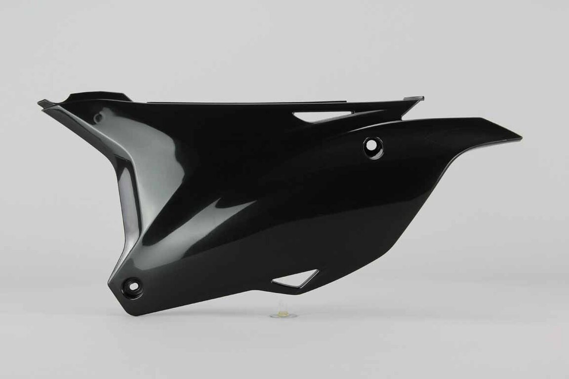Left Side UFO Black Side Number Plates replacement plastics for 14-26 Kawasaki KX100, KX112, KX85 dirt bikes.