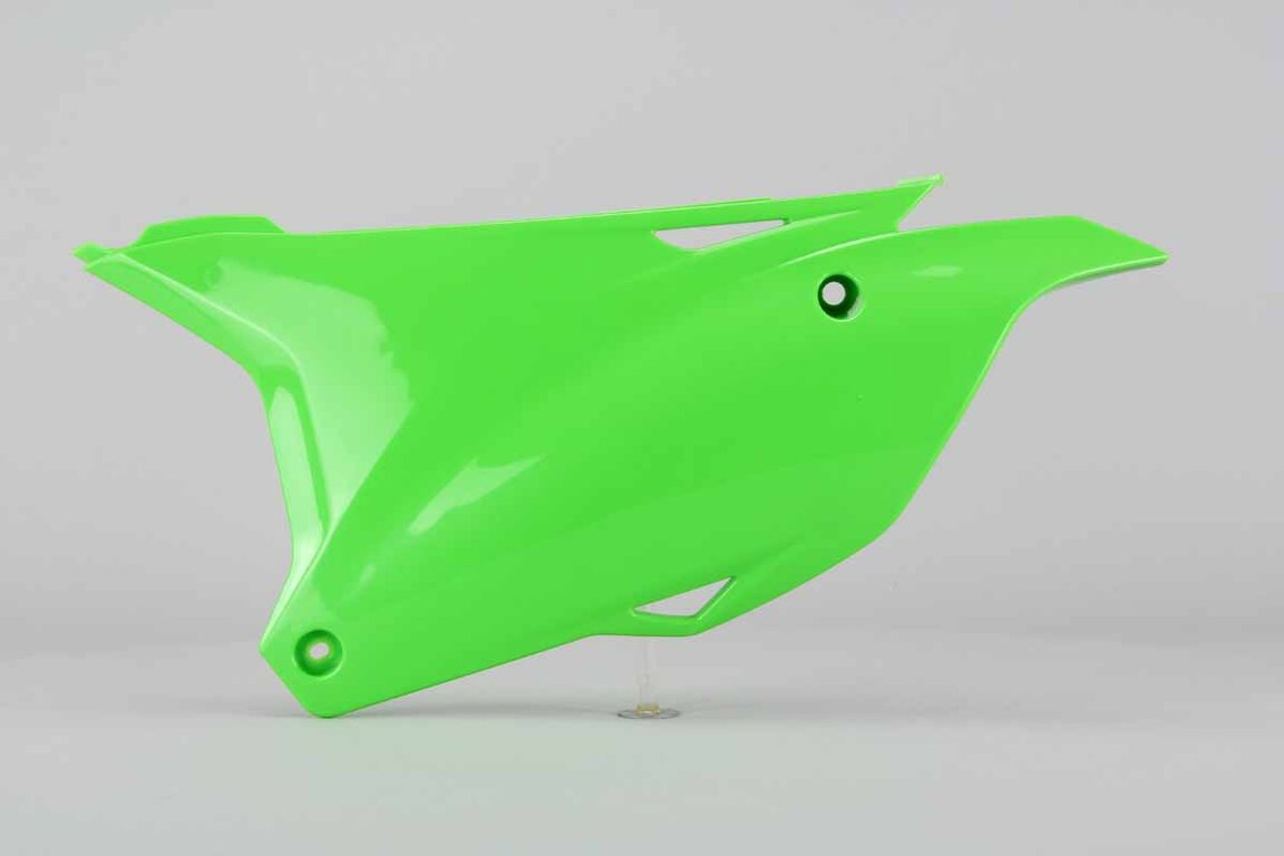 Left Side UFO Green Side Number Plates replacement plastics for 14-26 Kawasaki KX100, KX112, KX85 dirt bikes.