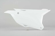 Right Side Polisport White Side Number Plates replacement plastics for 14-26 Kawasaki KX100, KX112, KX85 dirt bikes.