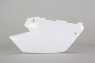 Right Side UFO White Restyled Side Number Plates replacement plastics for 02-14 Yamaha YZ125, YZ250 dirt bikes.