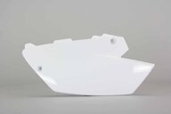 Left Side UFO White Restyled Side Number Plates replacement plastics for 02-14 Yamaha YZ125, YZ250 dirt bikes.