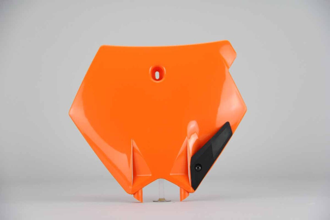UFO Orange Front Number Plate replacement plastics for 99-08 KTM EXC, MXC, SMR, SX, SXF, XC, XCF, XCG, XCW dirt bikes 360 view