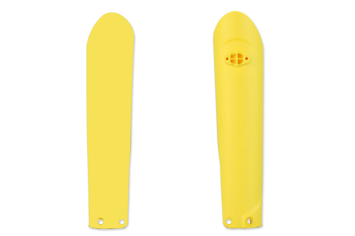 Polisport Yellow Lower Fork Guards for GasGas: EC250 (2021-2023), EC250F (2021-2023), EC300 (2021-2023), EC350F (2021-2023), EX250 (2023), EX250F (2021-2023), EX300 (2021-2023), EX350F (2021-2023), EX450F (2021-2023), MC 125 (2021-2023), MC 250 (2023), MC250F (2021-2023), MC350...and more