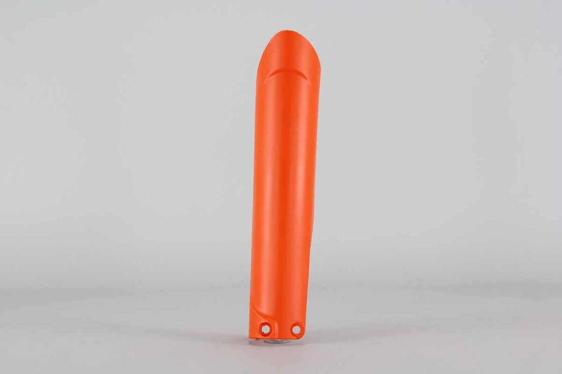 Right Side Polisport Orange Lower Fork Guards replacement plastics for 14-26 GasGas, Husqvarna, KTM, Sherco EC, ECF, EX, EXF, MC, MCF, FC, TC, EXC, EXCF, SMR, SX, SXF, XC, XCF, XCW, SC, SE, SE-R, SCF, SEF, SEF-R dirt bikes.