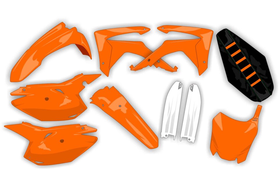 Mix & Match Plastic Kit With Lower Forks & Seat Cover 2011 KTM SX125, 2011 KTM SX150, 2011 KTM SX250, 2011 KTM XC150, 2011 KTM XC250, 2011 KTM XC300 | DeCal Works