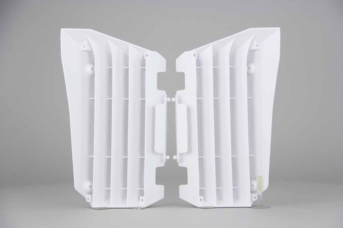Polisport White Radiator Louvers replacement plastics for 14-19 Yamaha WRF, YZ250F, YZ450F, YZ450FX dirt bikes 360 view