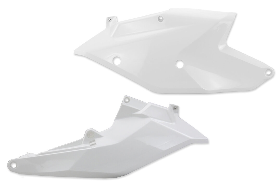 UFO White Side Number Plates for KTM: EXC250F (2017-2019), EXC300 (2017-2019), EXC350F (2017-2019), EXC450F (2017-2019), EXC500F (2017-2019), SX125 (2016-2018), SX150 (2016-2018), SX250 (2017-2018), SXF250 (2016-2018), SXF250FE (2015-2017), SXF350 (2016-2018), SXF450 (201...and more