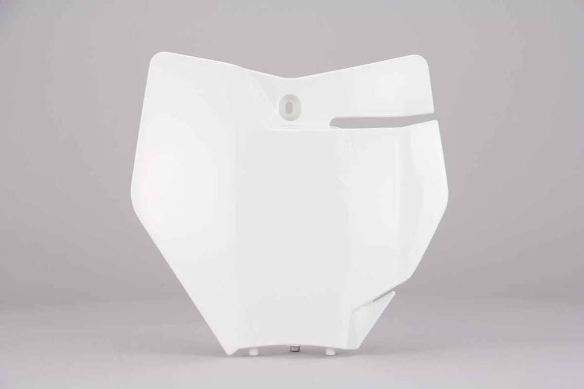 Polisport White Front Number Plate replacement plastics for 15-18 KTM SX, SXF, XC, XCF dirt bikes 360 view