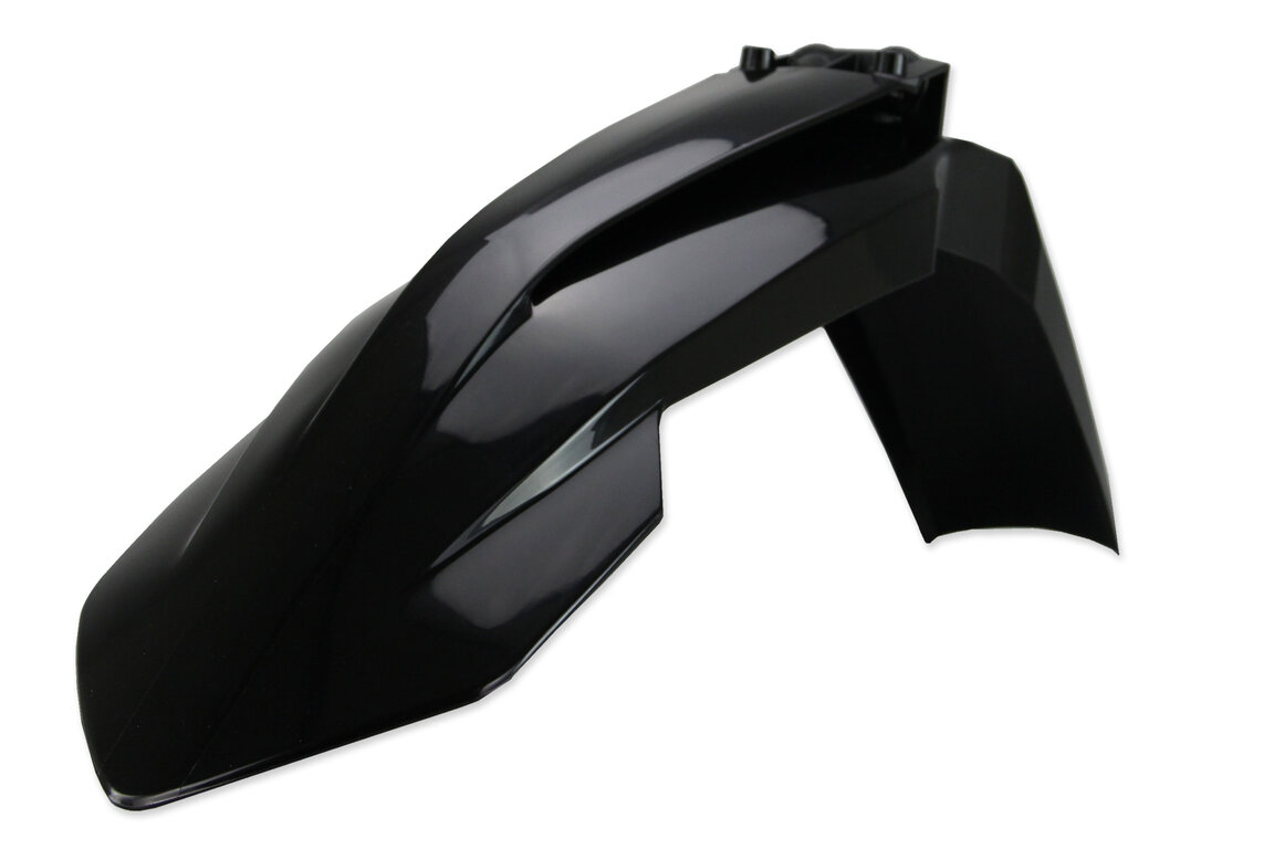 UFO Black Front Fender for KTM: EXC125 (2020-2021), EXC150 (2020-2023), EXC250 (2020-2023), EXC250F (2017-2023), EXC300 (2017-2023), EXC350F (2017-2023), EXC450F (2017-2023), EXC500F (2017-2023), SX125 (2016-2022), SX150 (2016-2022), SX250 (2017-2022), SXF250 (2016-...and more