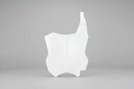 Polisport White Front Number Plate replacement plastics for 16-26 Kawasaki KLX, KX250F, KX450F dirt bikes 360 view