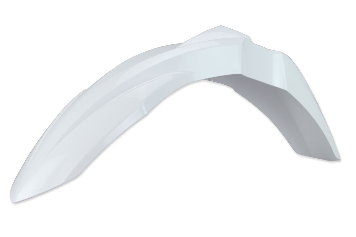 UFO Cream White Front Fender for Kawasaki: KLX300R (2020-2025), KX125 (2003-2007), KX250 (2003-2007), KX250F (2017-2026), KX250F 50th Anniversary Edition (2024), KX250X (2022-2026), KX250XC (2021), KX450F (2016-2026), KX450F 50th Anniversary Edition (2024), KX450SR (2022-...and more