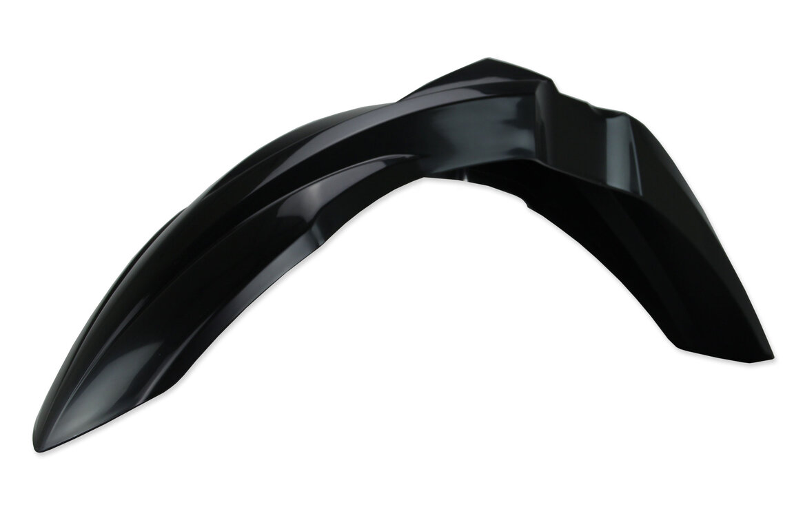 UFO Black Front Fender for Kawasaki: KLX300R (2020-2025), KX125 (2003-2007), KX250 (2003-2007), KX250F (2017-2026), KX250F 50th Anniversary Edition (2024), KX250X (2022-2026), KX250XC (2021), KX450F (2016-2026), KX450F 50th Anniversary Edition (2024), KX450SR (2022-...and more