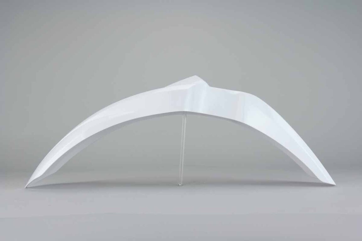 Polisport White Front Fender replacement plastics for 03-27 Kawasaki KLX, KX, KX250F, KX450F dirt bikes 360 view