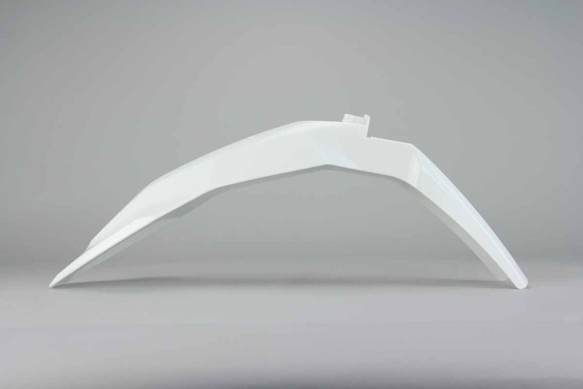Polisport Ceramic White Front Fender replacement plastics for 16-23 Husqvarna FC, FE, FX, TC, TE, TX dirt bikes 360 view