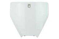 UFO White Front Number Plate for Husqvarna: FC250 (2016-2018), FC350 (2016-2018), FC450 (2016-2018), FS450 (2016-2018), FX350 (2017-2018), FX450 (2017-2018), TC125 (2016-2018), TC250 (2017-2018), TX300 (2017-2018)