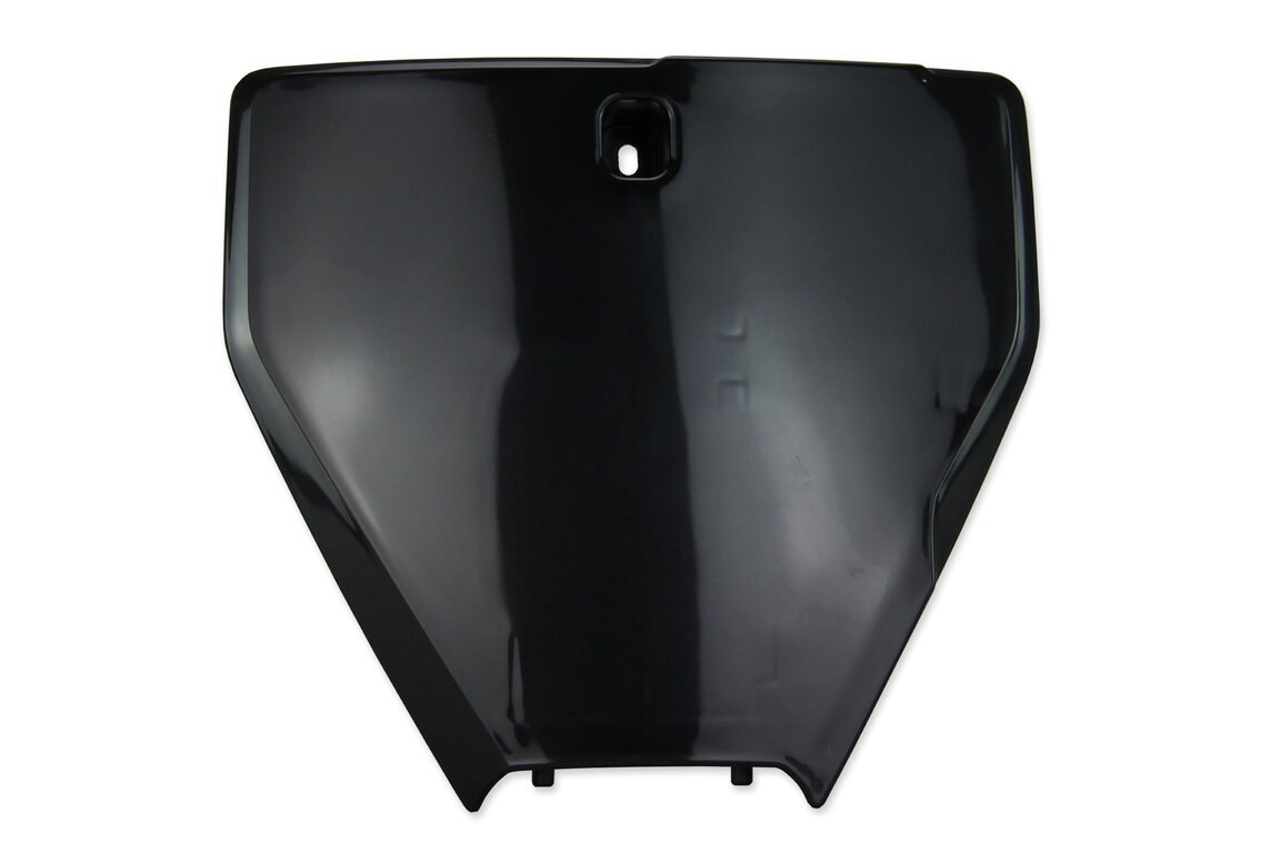 UFO Black Front Number Plate for Husqvarna: FC250 (2016-2018), FC350 (2016-2018), FC450 (2016-2018), FS450 (2016-2018), FX350 (2017-2018), FX450 (2017-2018), TC125 (2016-2018), TC250 (2017-2018), TX300 (2017-2018)