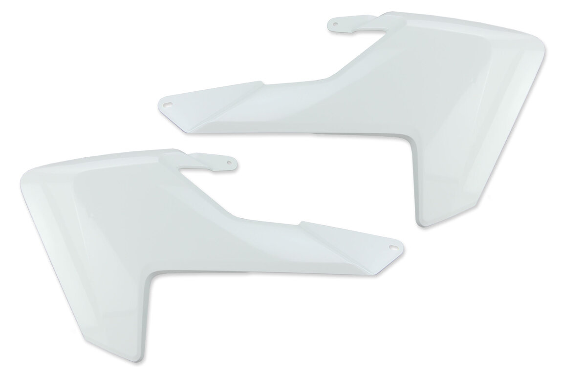 UFO White Radiator Shroud Set for Husqvarna: FC250 (2016-2018), FC350 (2016-2018), FC450 (2016-2018), FE250 (2017-2019), FE350 (2017-2019), FE350s (2018), FE450 (2018-2019), FE501 (2017-2019), FS450 (2016-2018), FX350 (2017-2018), FX450 (2017-2018), TC125 (2016-2018), TC25...and more