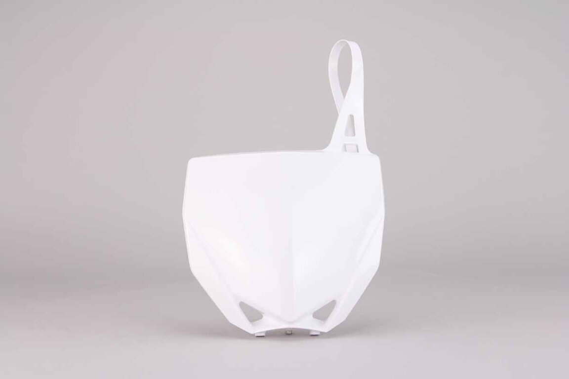 Polisport White Front Number Plate replacement plastics for 15-26 Yamaha YZ65, YZ85 dirt bikes 360 view