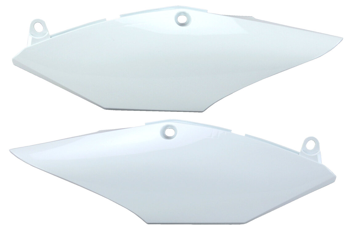 UFO White Side Number Plates for Honda: CRF250R (2018-2021), CRF250RX (2019-2021), CRF450R (2017-2020), CRF450R-S (2022), CRF450RX (2017-2020)