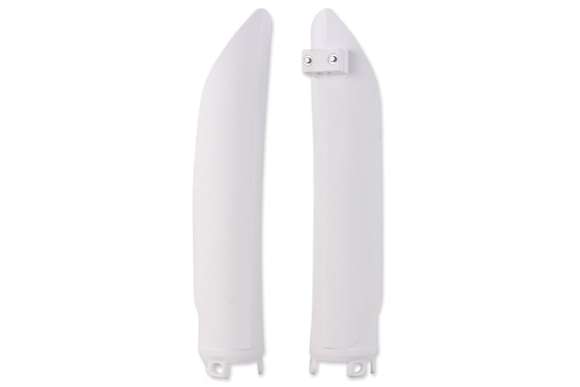 Polisport White Lower Fork Guards for Beta: 125 RR (2018), 250 RR (2013-2018), 250 RR Race Edition (2014-2018), 300 RR (2013-2018), 300 RR Race Edition (2013-2018), 350 RR (2013-2016), 350 RR Race Edition (2013, 2016-2018), 350 RR-S (2018), 390 RR (2015-2016), 390 RR Race Edit...and more