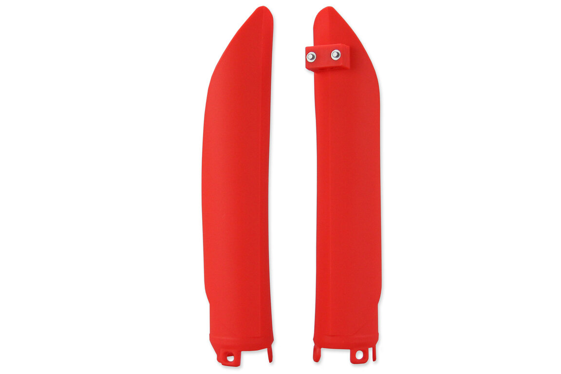 Polisport Red Lower Fork Guards for Beta: 125 RR (2018), 200 Xtrainer (2027), 250 RR (2013-2018), 250 RR Race Edition (2014-2018), 250 Xtrainer (2025), 300 RR (2013-2018), 300 RR Race Edition (2013-2018), 300 Xtrainer (2019-2027), 350 RR (2013-2016), 350 RR Race Edition (201...and more