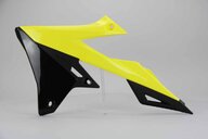 Left Side Polisport Yellow Radiator Shroud Set replacement plastics for 18-26 Suzuki RMZ250, RMZ450 dirt bikes.