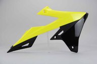 Right Side Polisport Yellow Radiator Shroud Set replacement plastics for 18-26 Suzuki RMZ250, RMZ450 dirt bikes.