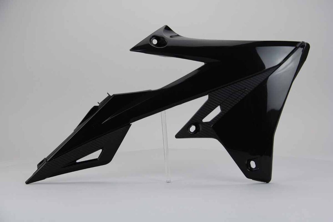Right Side Polisport Black Radiator Shroud Set replacement plastics for 18-26 Suzuki RMZ250, RMZ450 dirt bikes.