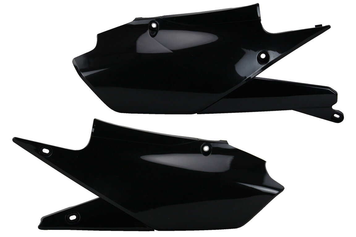 UFO Black Side Number Plates for Yamaha: WR250F (2020-2024), WR450F (2019-2023), YZ250F (2019-2023), YZ250FX (2020-2024), YZ450F (2018-2022), YZ450FX (2019-2023)