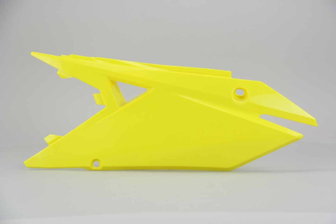 Left Side Acerbis Yellow Side Number Plates replacement plastics for 18-26 Suzuki RMZ250, RMZ450 dirt bikes.
