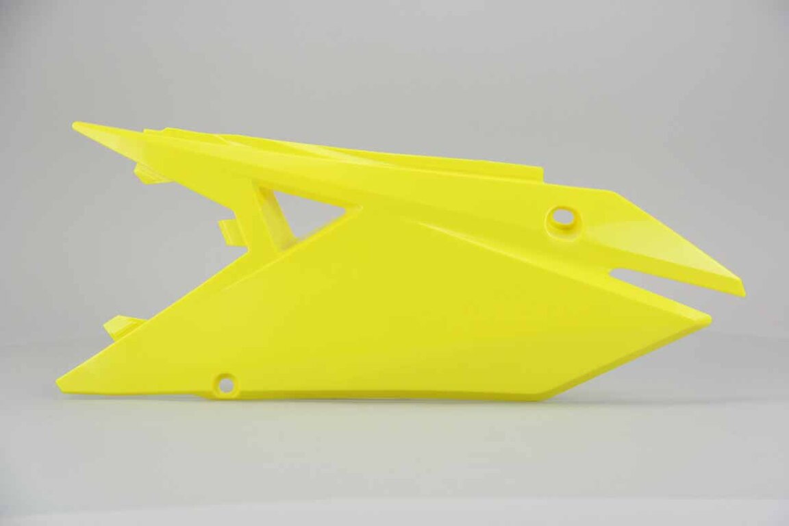 Left Side Polisport Yellow Side Number Plates replacement plastics for 18-26 Suzuki RMZ250, RMZ450 dirt bikes.