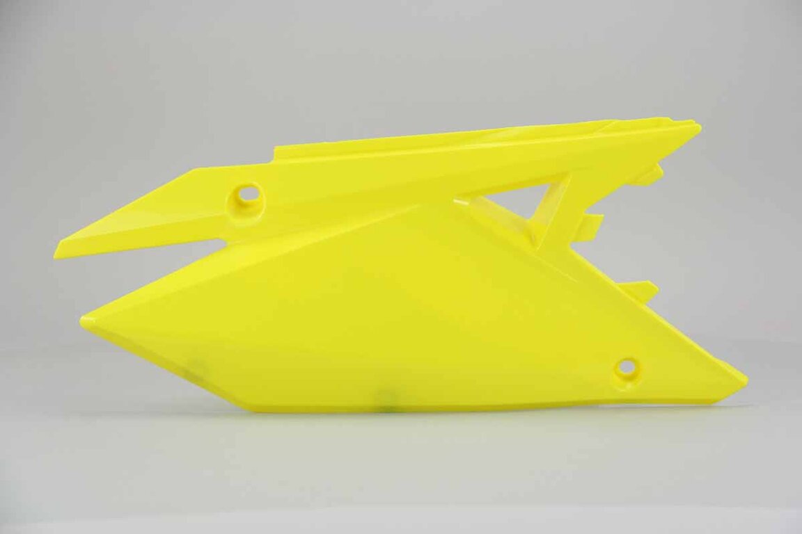 Right Side Polisport Yellow Side Number Plates replacement plastics for 18-26 Suzuki RMZ250, RMZ450 dirt bikes.