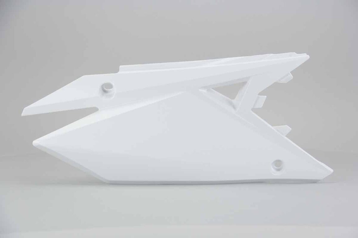 Right Side Polisport White Side Number Plates replacement plastics for 18-26 Suzuki RMZ250, RMZ450 dirt bikes.