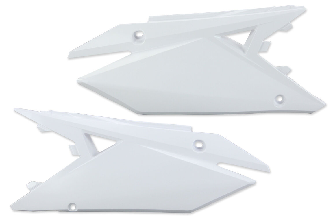 UFO White Side Number Plates for Suzuki: RMZ250 (2019-2026), RMZ450 (2018-2026)