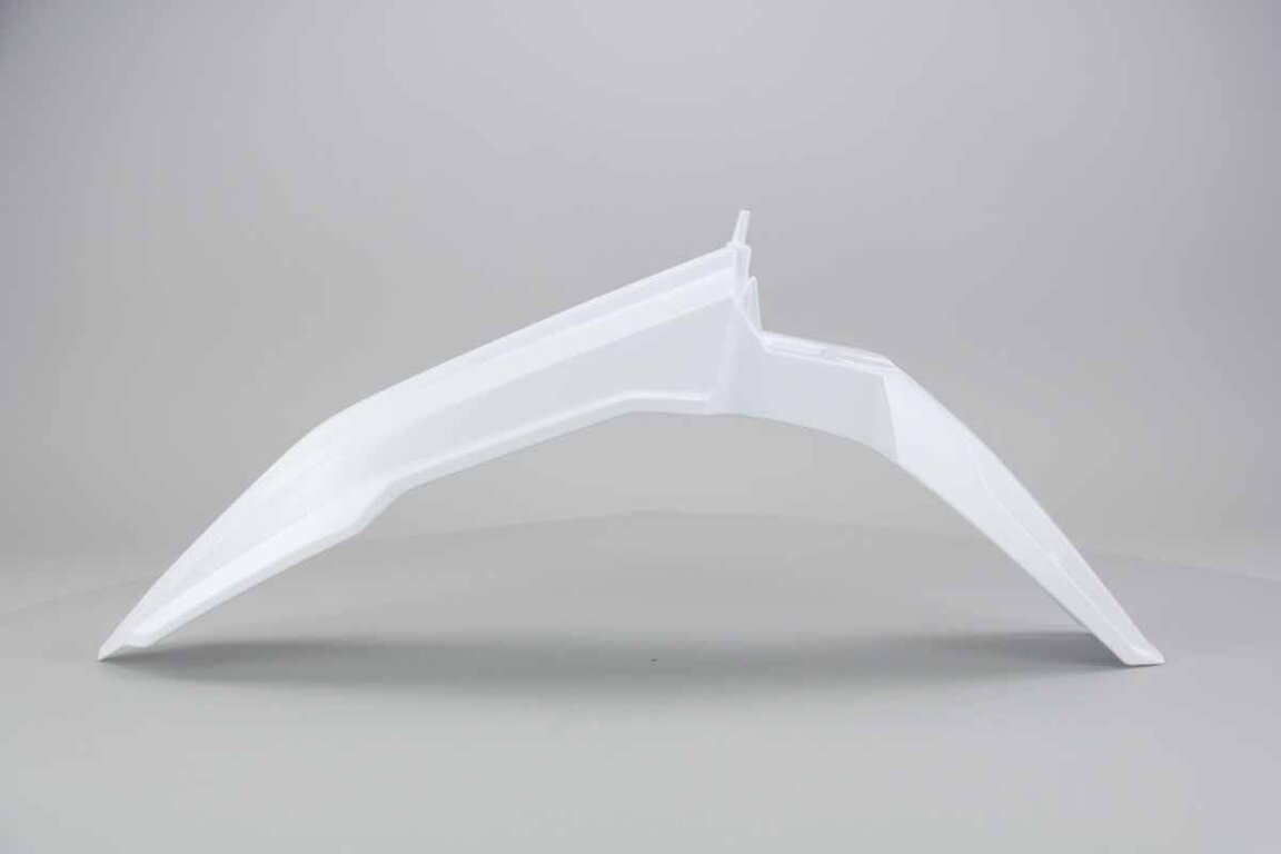 UFO White Front Fender replacement plastics for 18-26 Suzuki RMZ250, RMZ450 dirt bikes 360 view