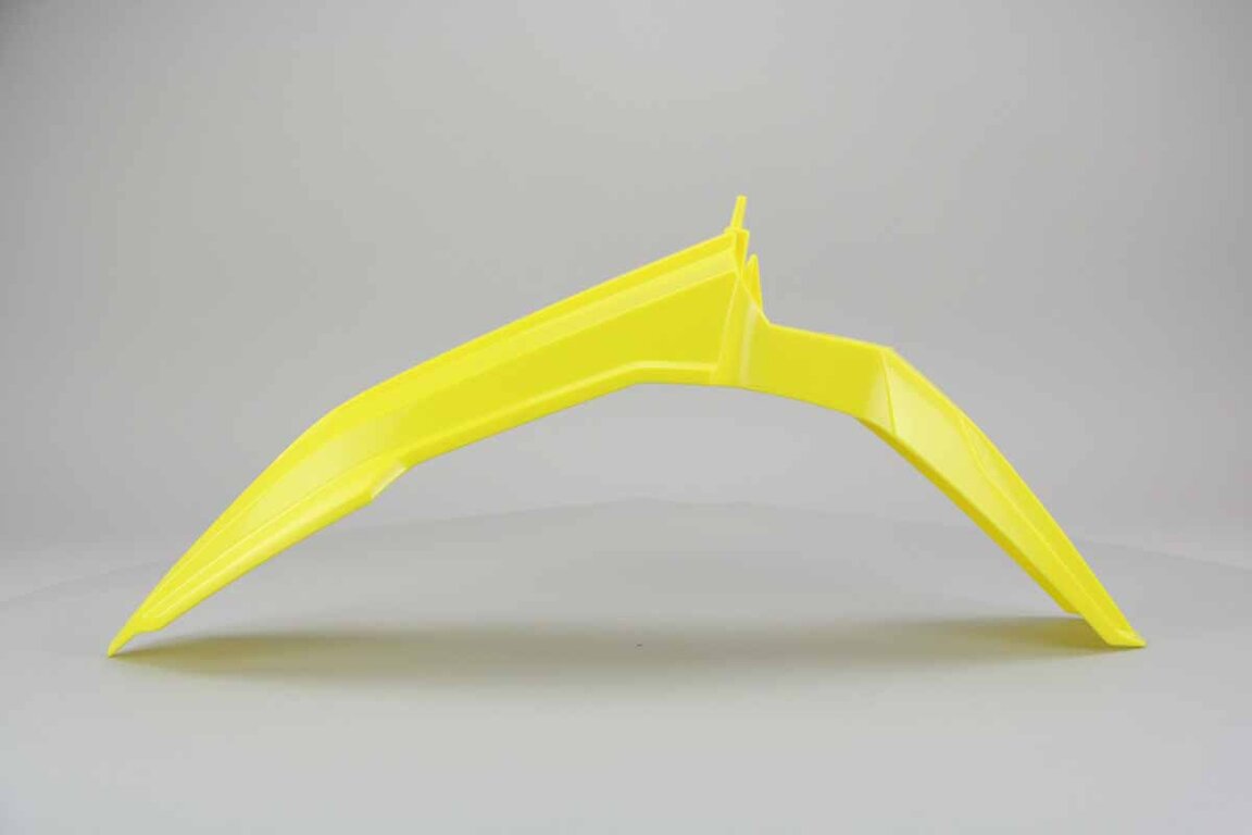 UFO Yellow Front Fender replacement plastics for 18-26 Suzuki RMZ250, RMZ450 dirt bikes 360 view